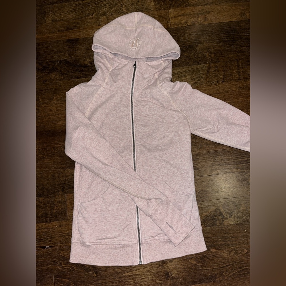Lululemon heathered light pink full length zip up scuba hoodie size 4